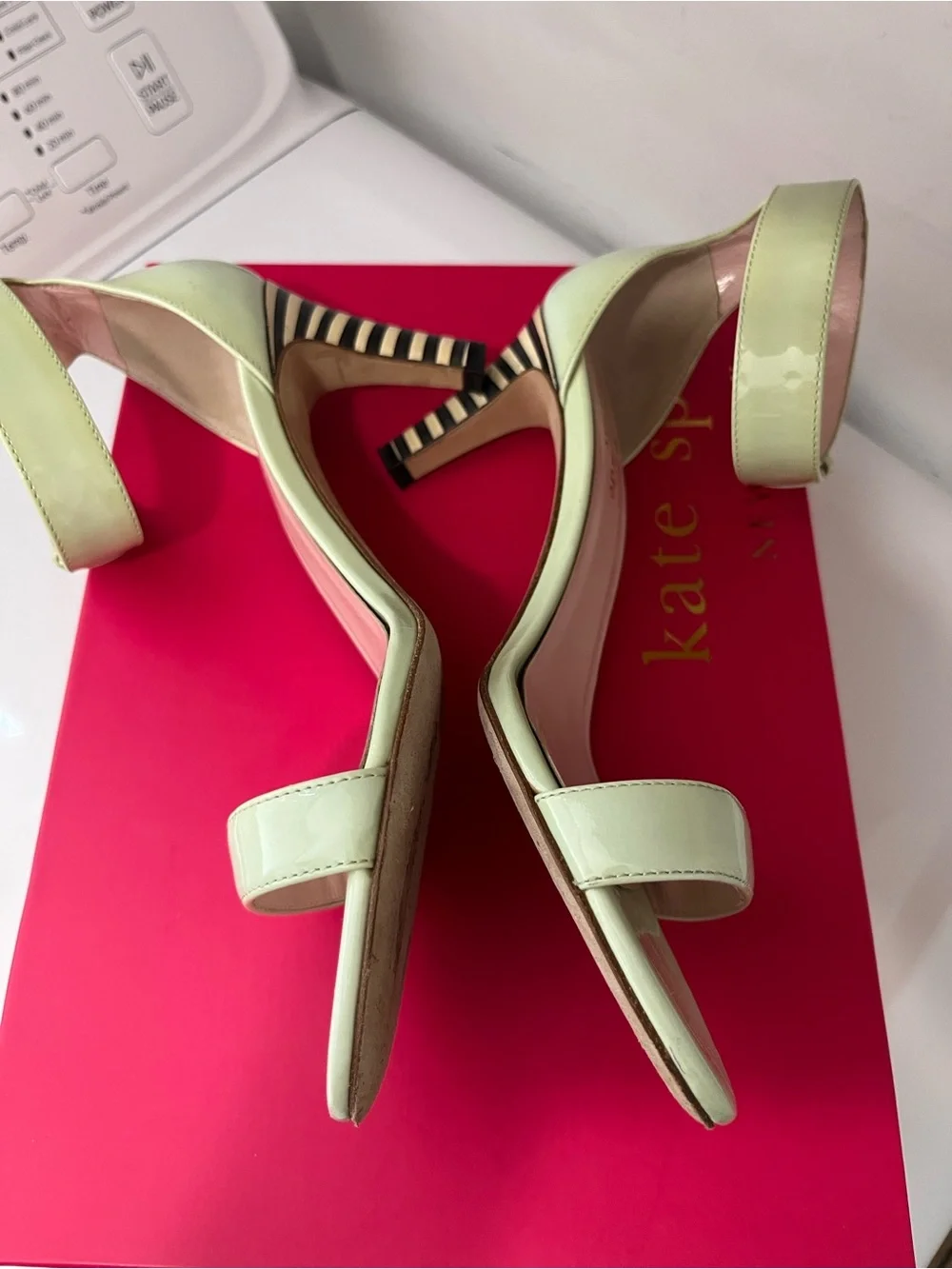 Kate Spade Elsa Mint Green with Black Striped Heels Sz 6B